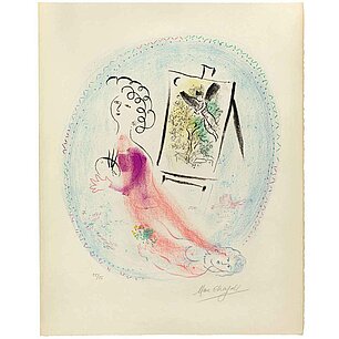 Marc Chagall „Le Chevalet”, Farblitho auf Arches-Velin