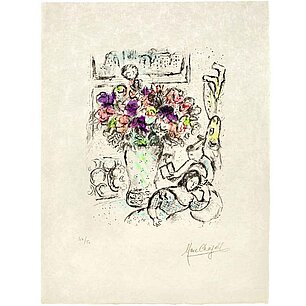Marc Chagall „Anemones”, Farblithografie auf Japan